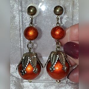Vintage Elegant Shimmering Orange Runway Drop Earrings
